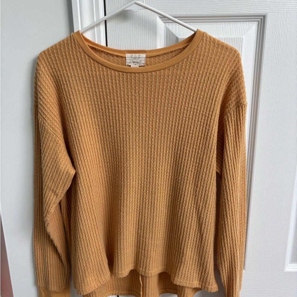 Tan Long Sleeve Waffle Knit Top